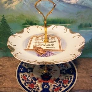 Vintage Serenity Prayer & Cloisonne 2 Tier Server